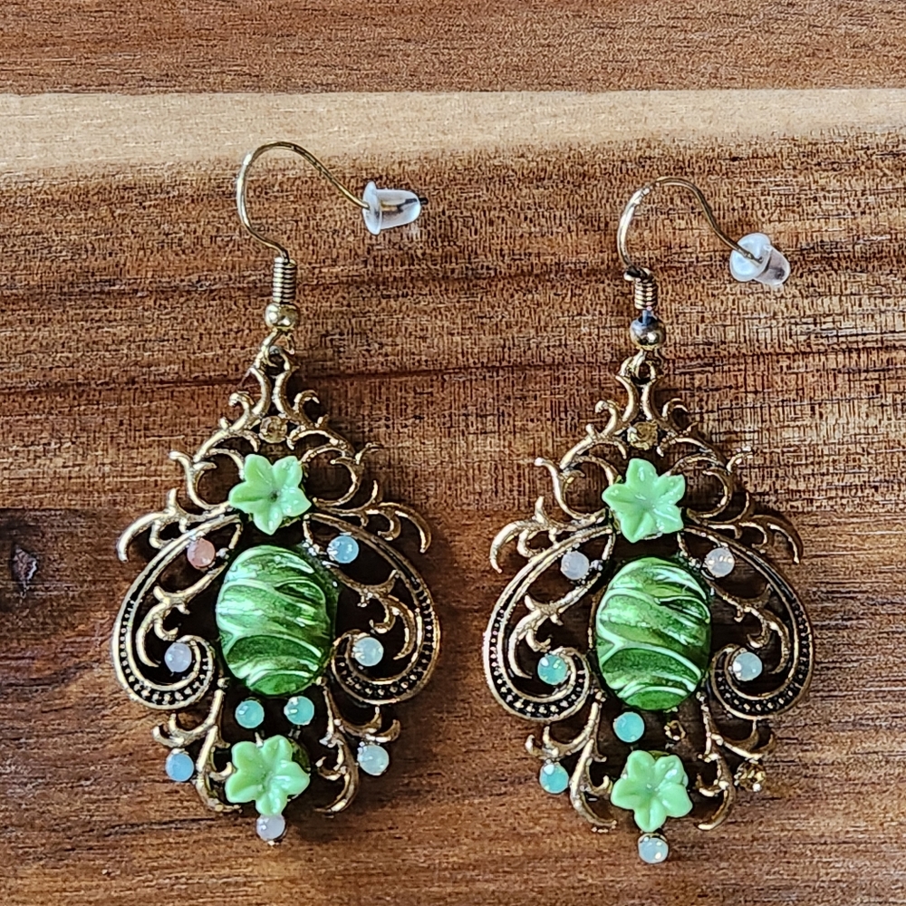 Green Flower Earrings